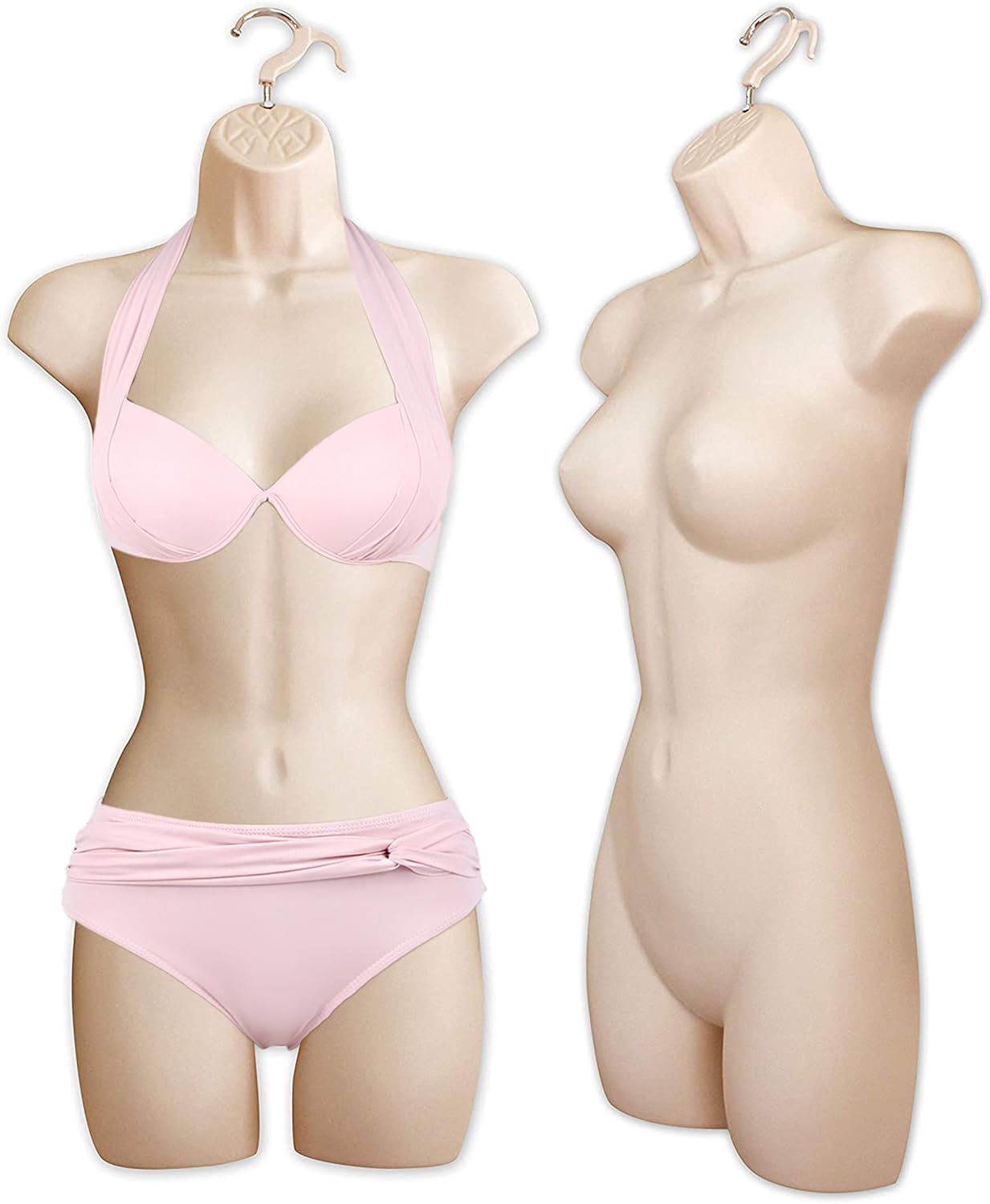 Female Mannequin Hip Long Torso Hollow Back Body Stackable Dress Form with Hanging Hook for Tshirt Display