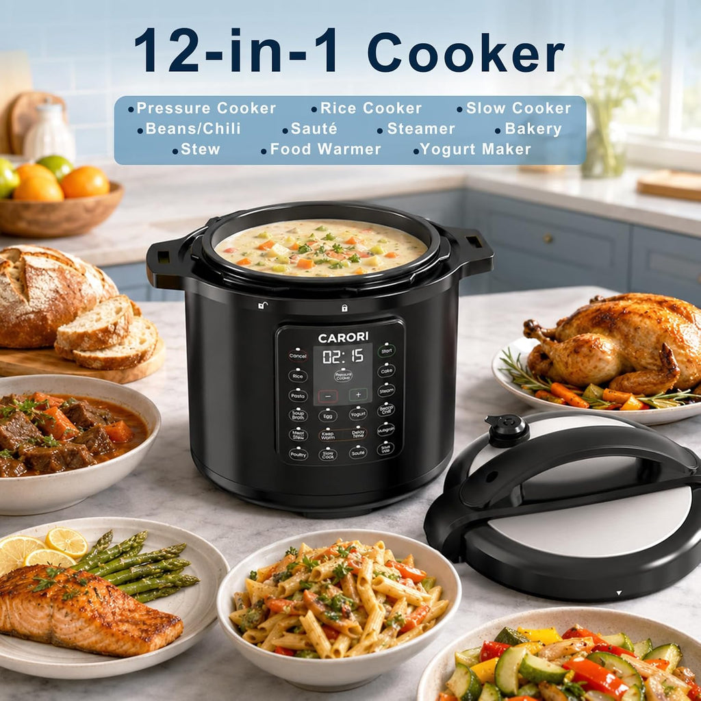8Qt Electric Pressure Cooker 12-in-1, 1200W Stainless Steel Multi-Cooker, Slow Cook, Rice Cook, Steamer, Sauté