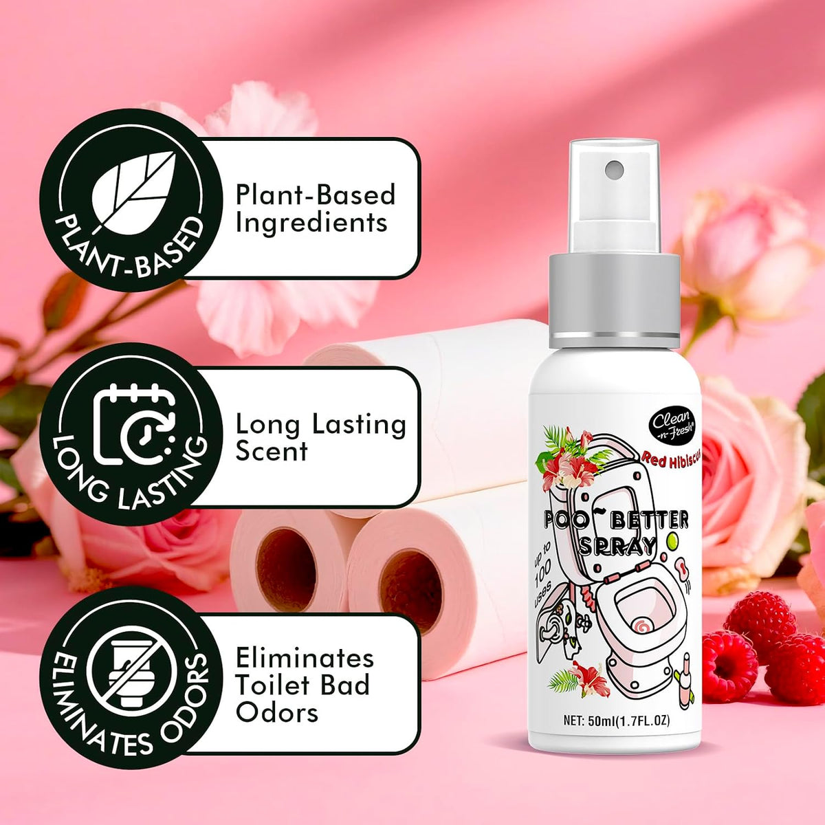 Toilet Spray, 8.5 Fl Oz Variety Pack of 5 - Citrus, Hibiscus, Lavender, Eucalyptus, Beach Coco, Travel Essentials