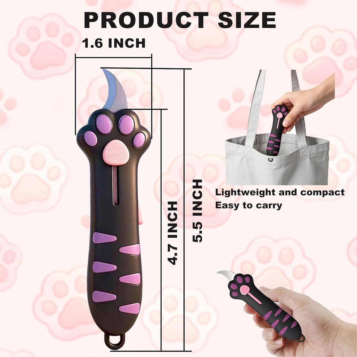 Cat Claw Box Cutter,Portable Retractable Cute Cat Paw Box Knife
