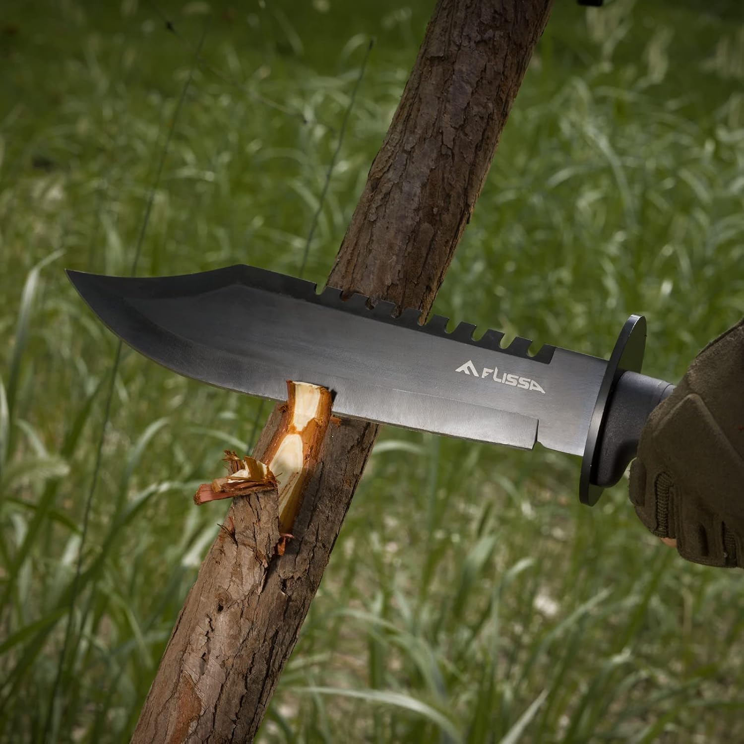 Survival Hunting Knife with Sheath, 15-inch Tactical Bowie Knife | Sharpener & Fire Starter Included, Full Tang Fixed