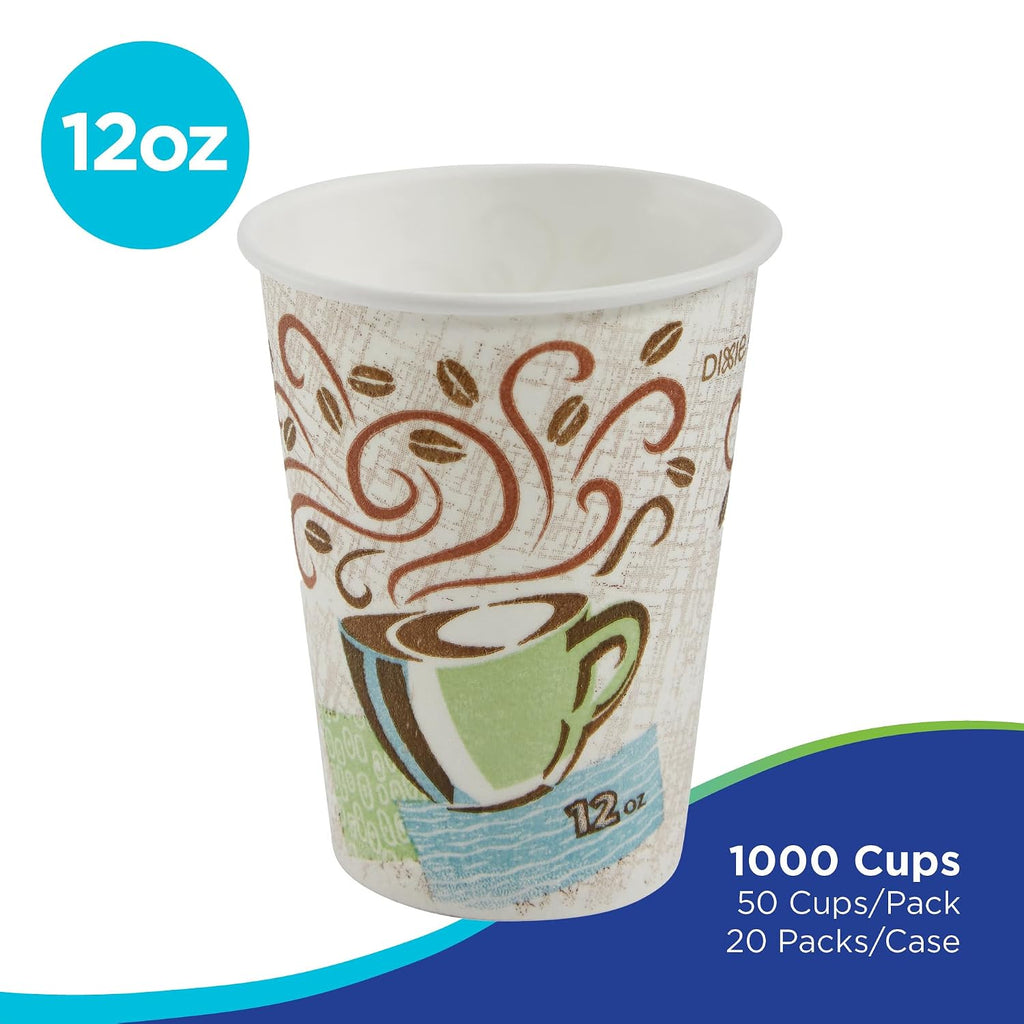 Dixie PerfecTouch 12 oz Paper Coffee Cups By GP PRO, Coffee Haze Design, 1000 Count (50 Disposable Cups Per Pack, 20