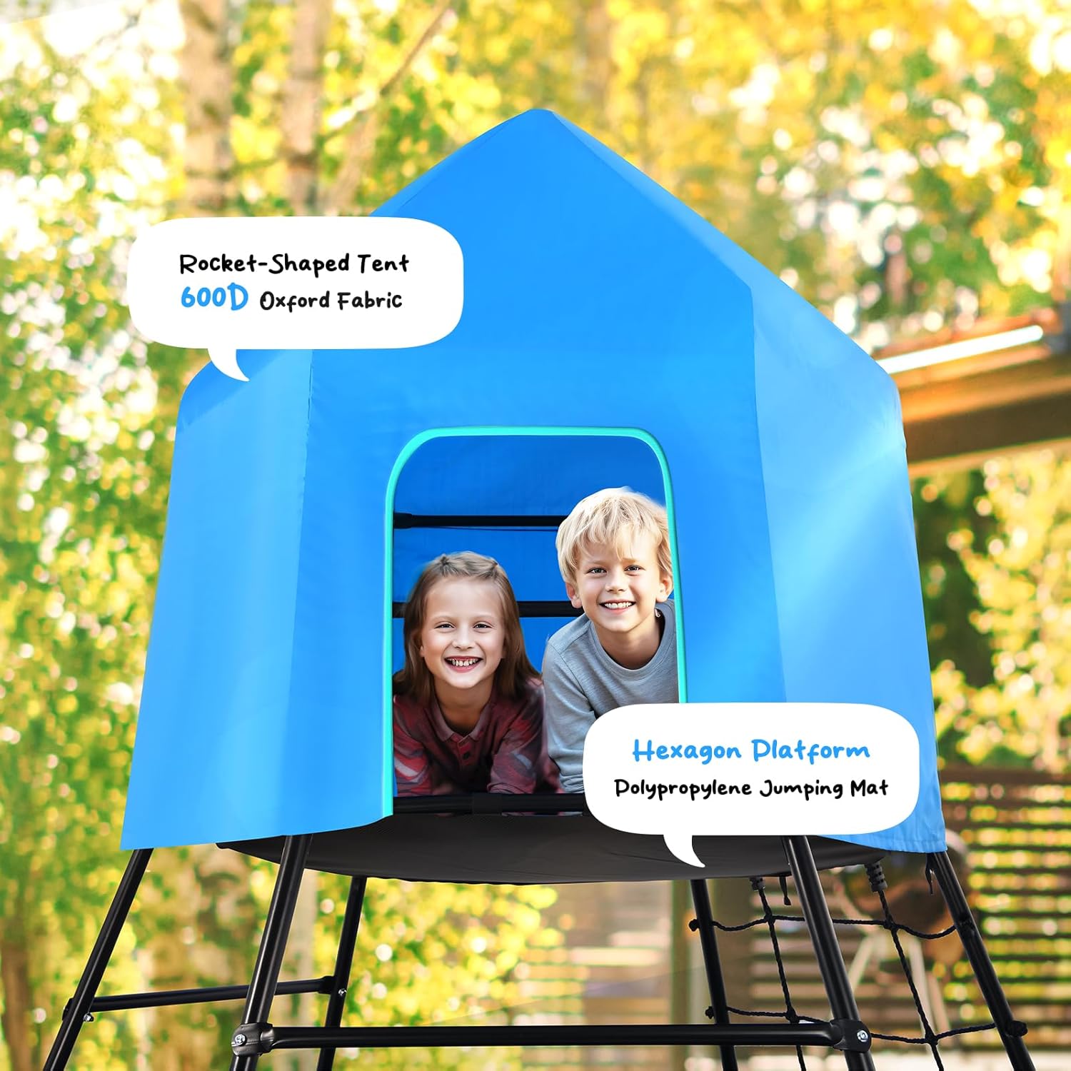 Jungle Gym with Platform and Tent, Climbing Toys with Monkey Bars for Kids, Metal Outdoor Play Equipment