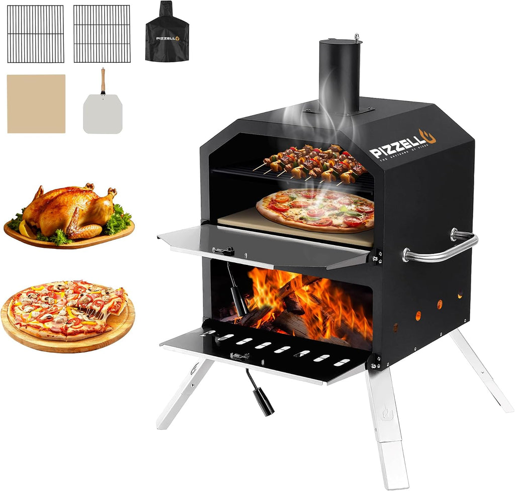 16" Outdoor Pizza Oven, Wood Fired 2-Layer Pizza Oven