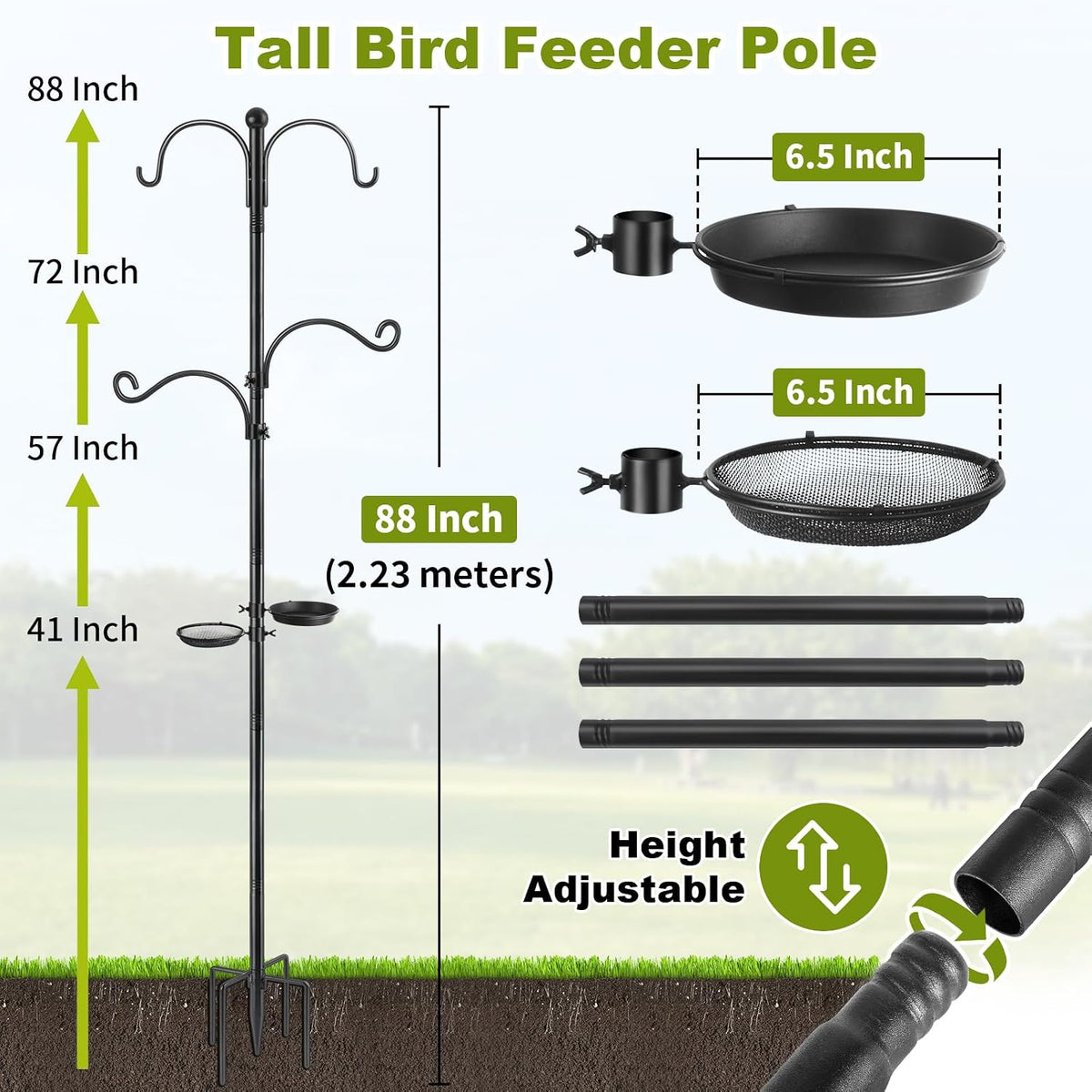 Bird Feeder Pole, Bird Feeding Station 88 Inch Shepherds Hooks for Outdoor Heavy Duty 1 Inch Dia Humming Birds Feeder
