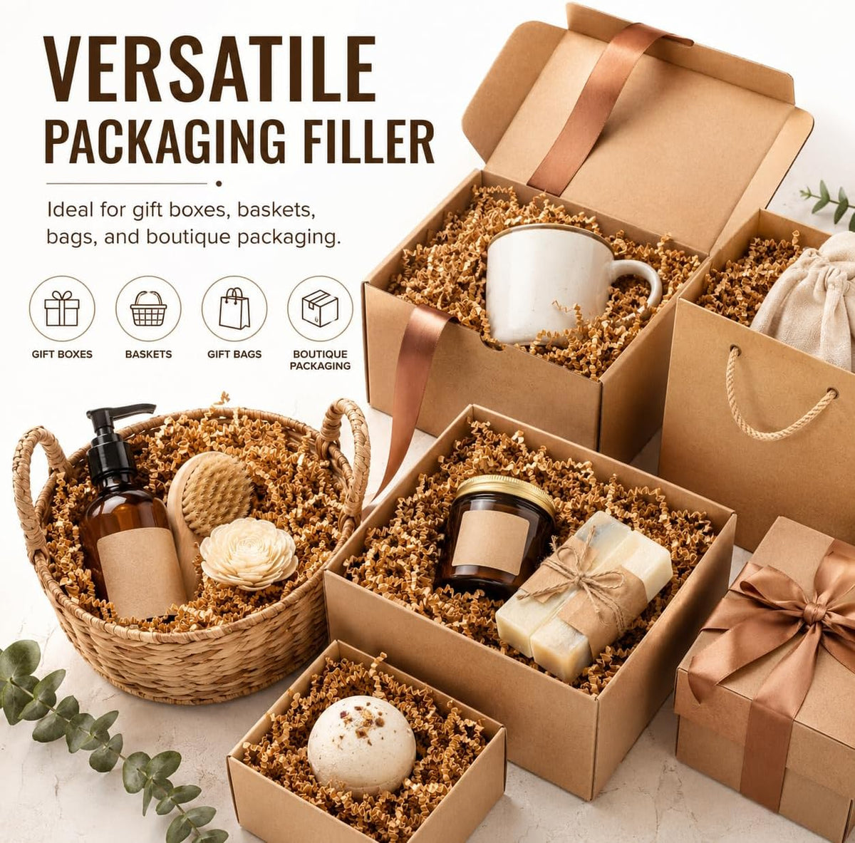 Brown Crinkle Paper Filler - Shredded Paper, Gift Basket & Box Wrap