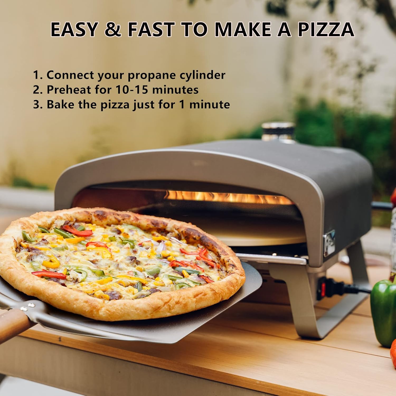13" Propane Gas Pizza Oven with Automatic Rotating Stone, PS102