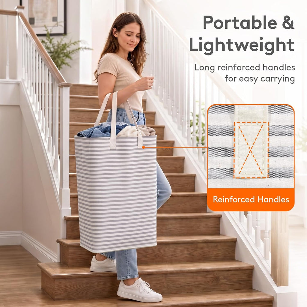 2 Pack Laundry Basket 80L Each, Collapsible Clothes Hamper with Reinforced Handles, Freestanding Waterproof Design