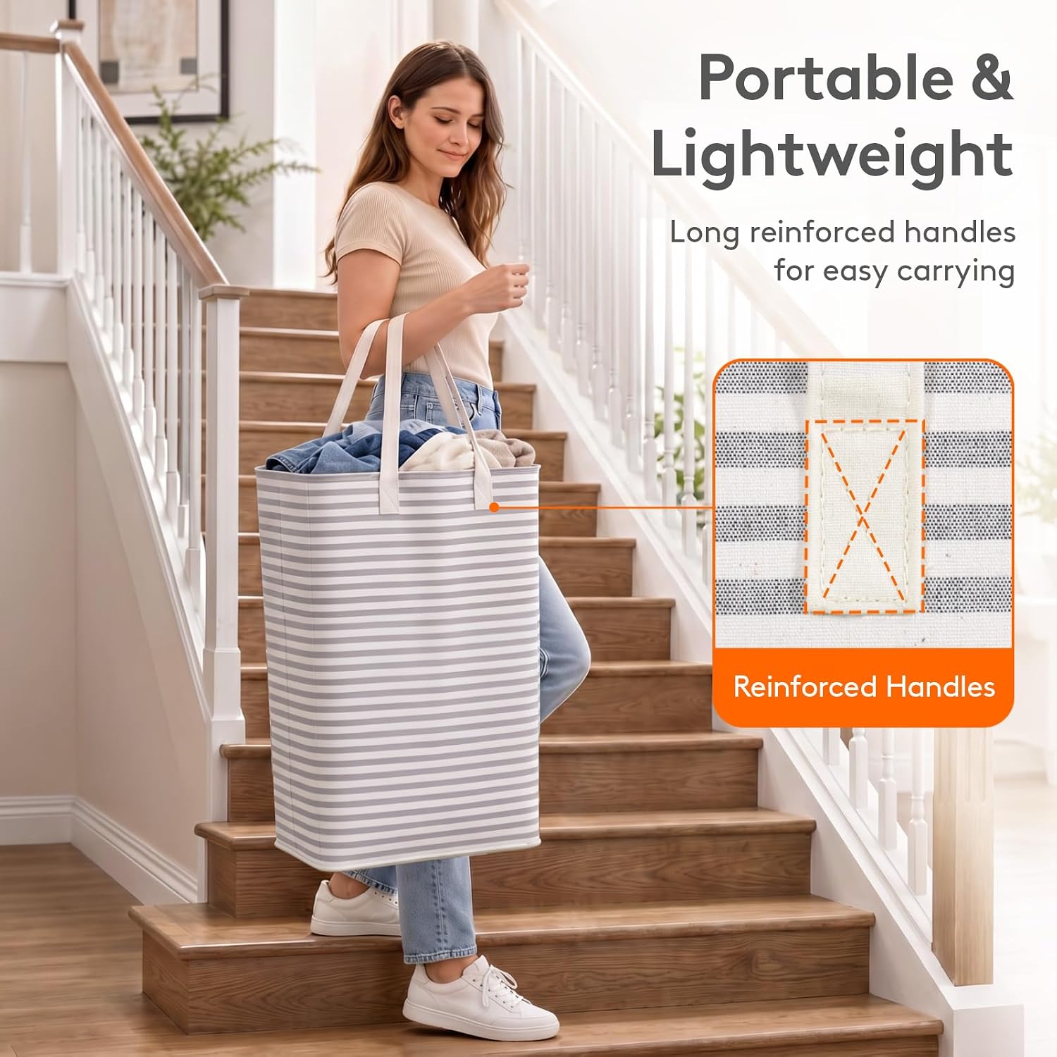 2 Pack Laundry Basket 80L Each, Collapsible Clothes Hamper with Reinforced Handles, Freestanding Waterproof Design