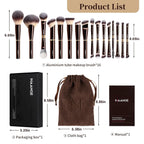 Makeup Brushes 16Pcs Professional Foundation Powder Blush Contour Eyeshadows Double-End Makeup Brushes Set with Bag