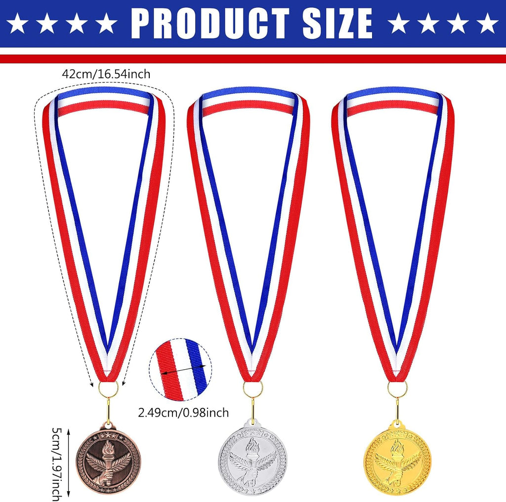 Gold Silver Bronze Medals Bulk, 2" Torch Award Medals | Winner Awards with Neck Ribbon, Metal Gold Silver Bronze