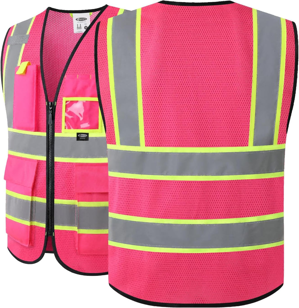 Safety Vest for men women Reflective Vest with Pockets and Zipper High Visibility Vests BX340