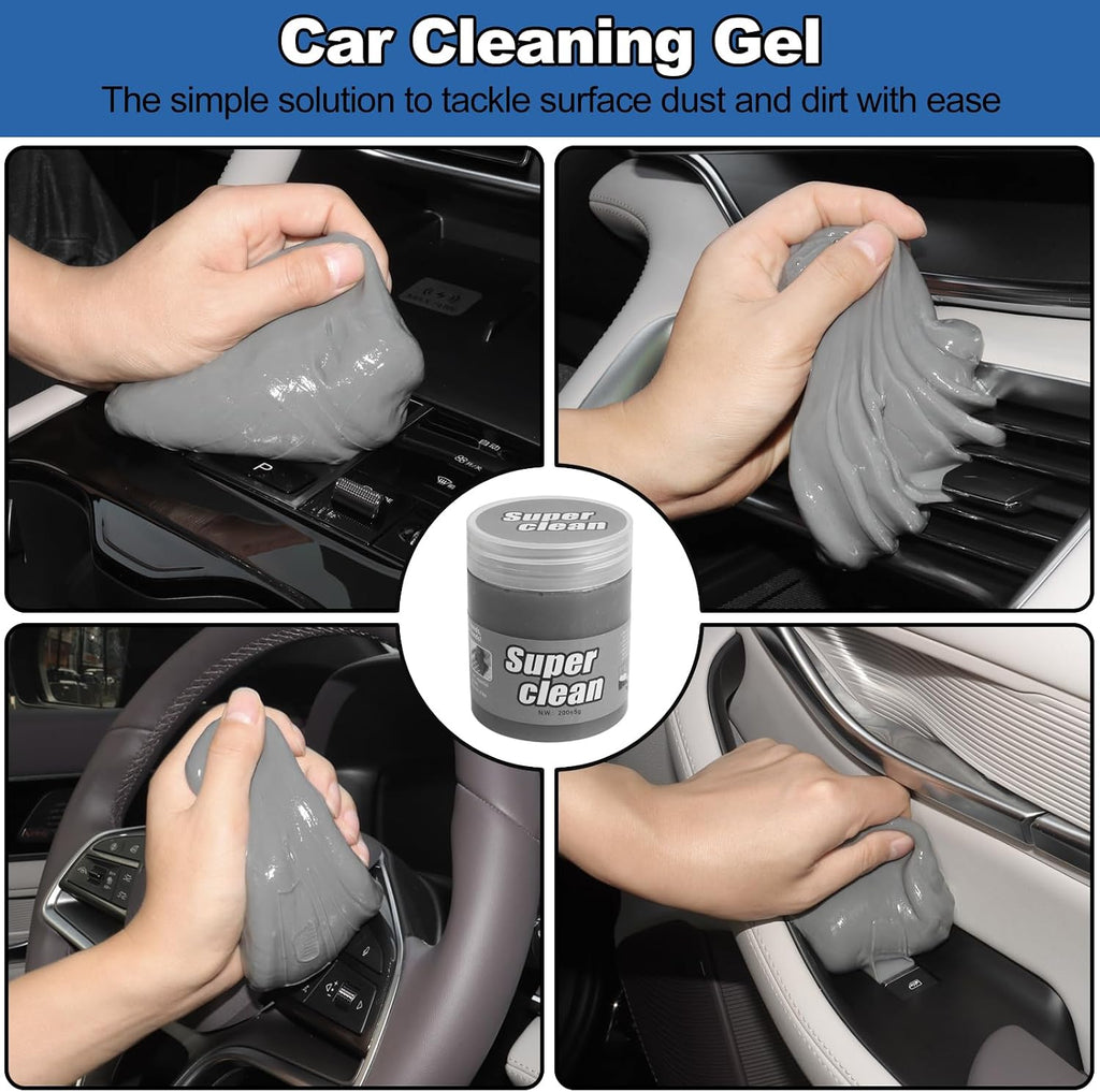 Windshield Cleaner Tool, 14Pcs Car Cleaning Kit - Car Interior Detailing Kit with Extendable Handle, Cleaning Gel &