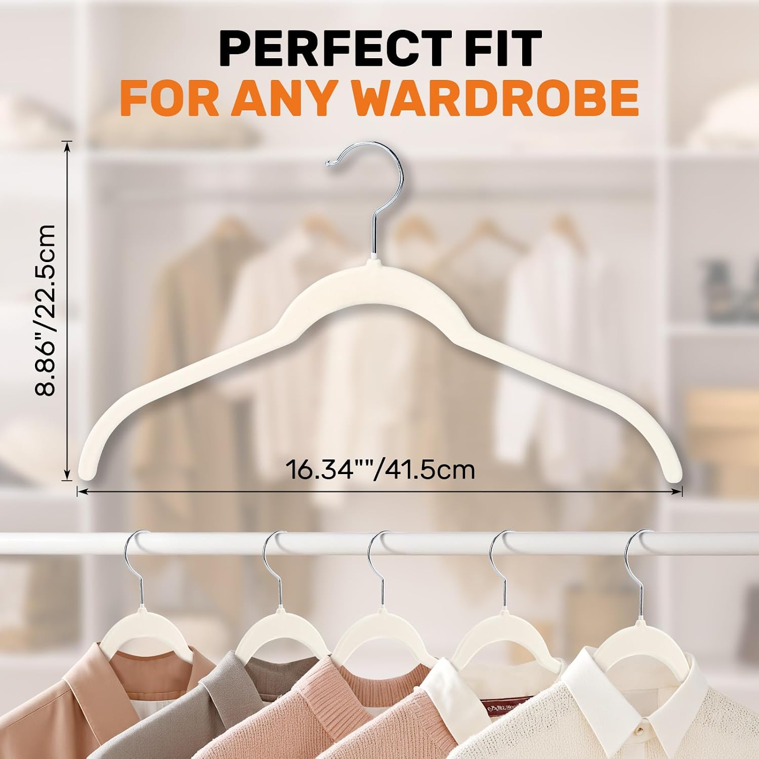 Velvet Shirt Hangers 30 Pack, Slim Felt Hangers Beige | Non-Slip Flocked Surface; 360° Swivel Hooks; Space-Saving