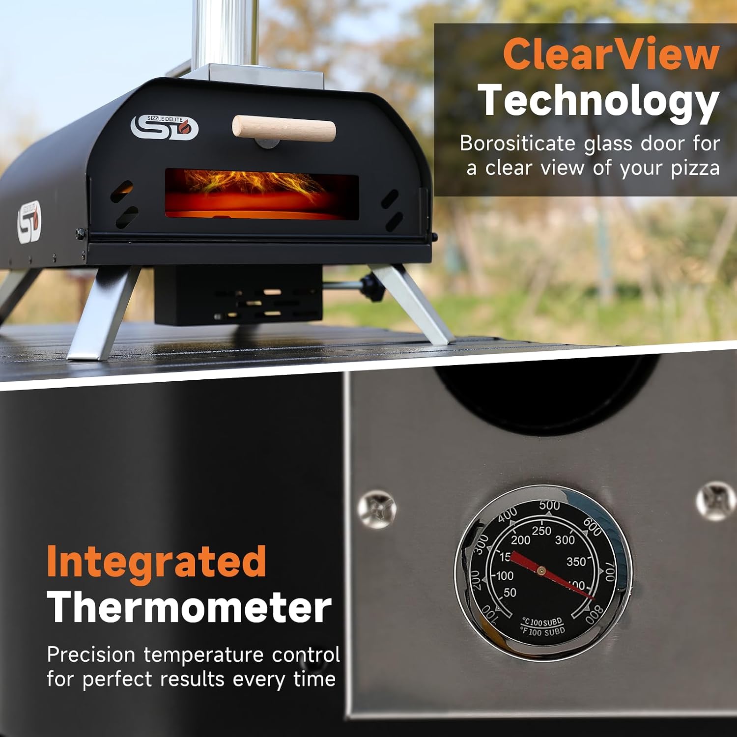 Outdoor Pizza Oven Wood Pellet 12" Round Pizza Stone, Portable Wood Fired with Built-in Thermometer Pizza Stove