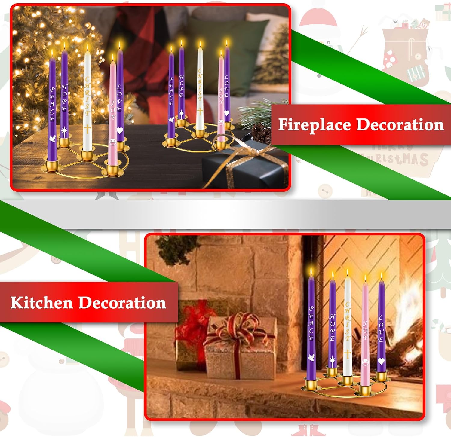 Advent Wreath 5 Candle Holder, Christmas Candle Rings Candle Holder for Tapered Advent Candles, Advent Wreath Ring
