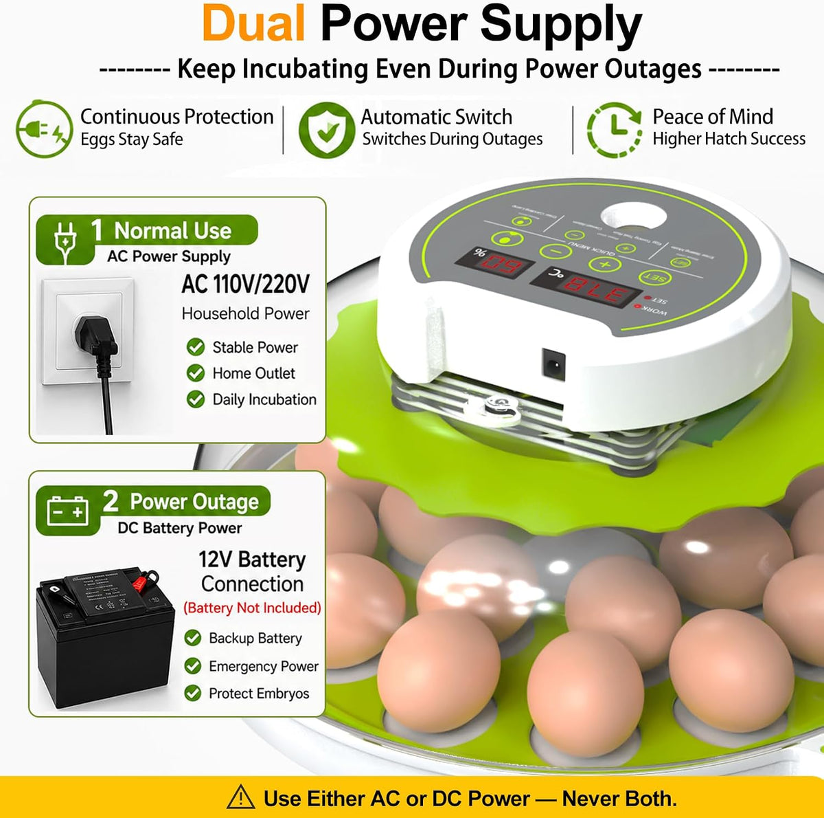 18/60 Egg Incubator with Humidity Display, Incubators for Hatching Eggs, Egg Candler, Automatic Egg Turner, Poultry