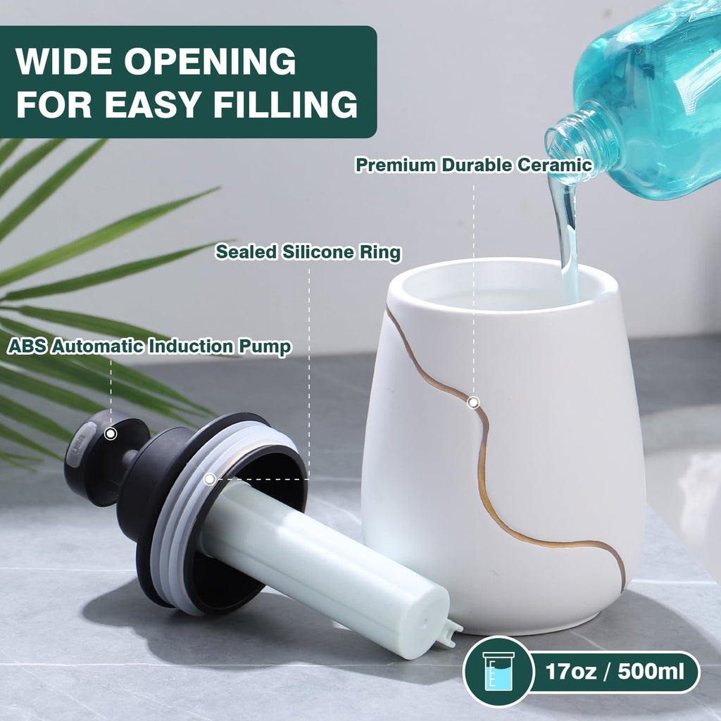 Rechargeable Auto Touchless Liquid Soap Dispenser 17oz Ceramic