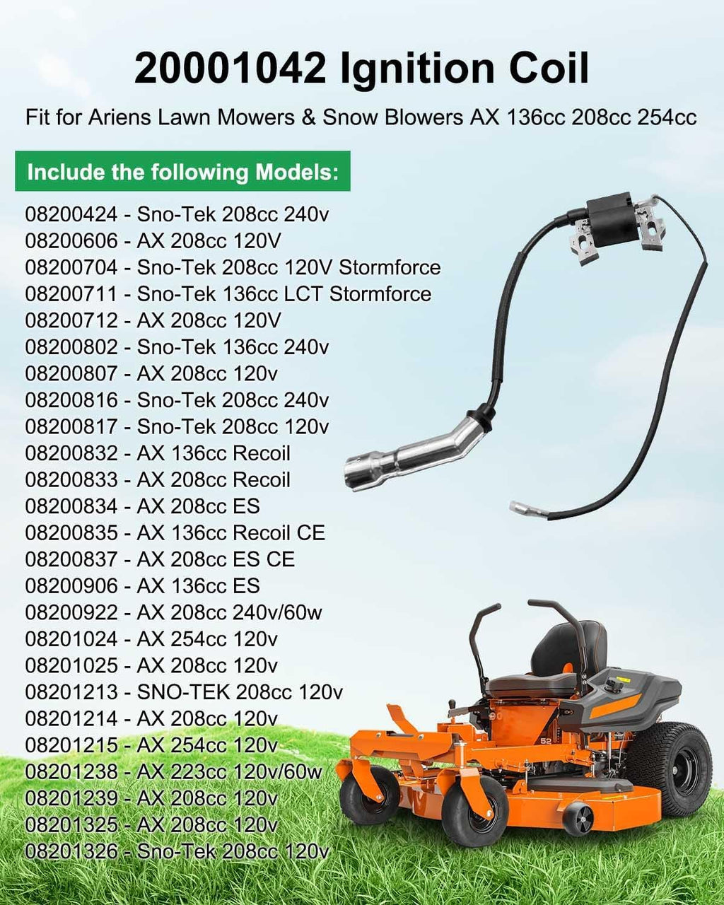 20001042 Ignition Coil Fit for Ariens Lawn Mowers & Snow Blowers