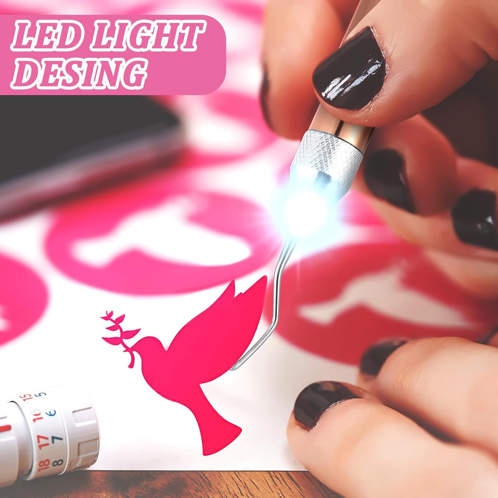 4 Pcs LED Weeding Tools for Vinyl with Light Weeding Tool with 5 Different Hooks Lighted Pin Pen Tool for Removing