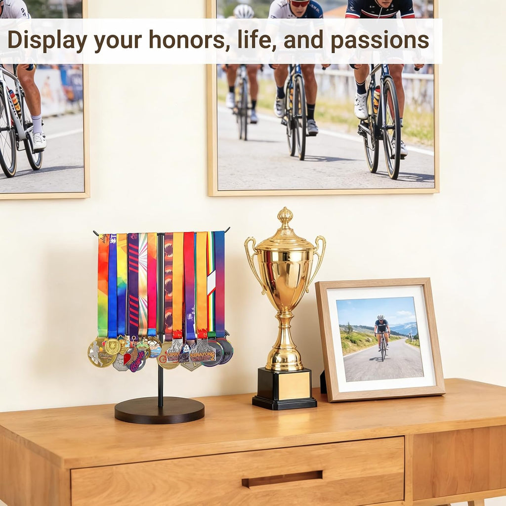 Medal Hanger Display Metal Medal Holder, 12x16 Inches, Black & Walnut | Race Award Medals Display Stand, Running