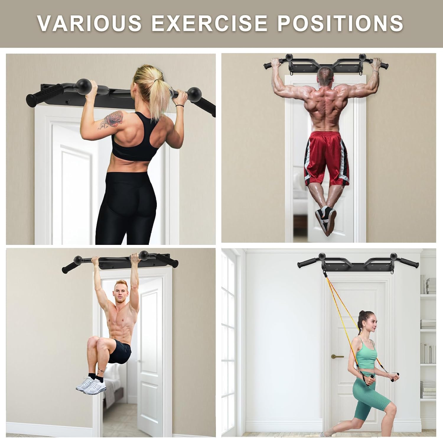 Pull Up Bar Wall Mount 440 LBS Capacity Doorway Chin Up Bar Multifunctional Steel Chinup Bar with with Resistance