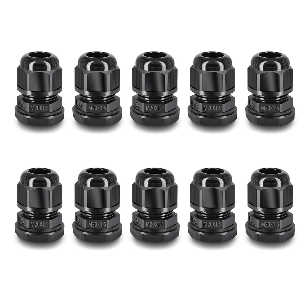 NineLeaf 10 Piece Waterproof Cable Glands Joints Adjustable 6-12mm Cable Connectors,M20x1.5 Black Compression Cable Glands Joints 20mm Diameter Titting Hole Glands, IP66 for Outdoor Use