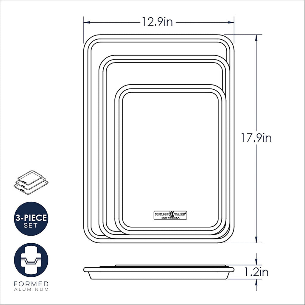 Naturals 3 Piece Set - USA Made Aluminum Commercial Quality Sheet Pan for Baking or Roasting, Encapsulated Galvanized