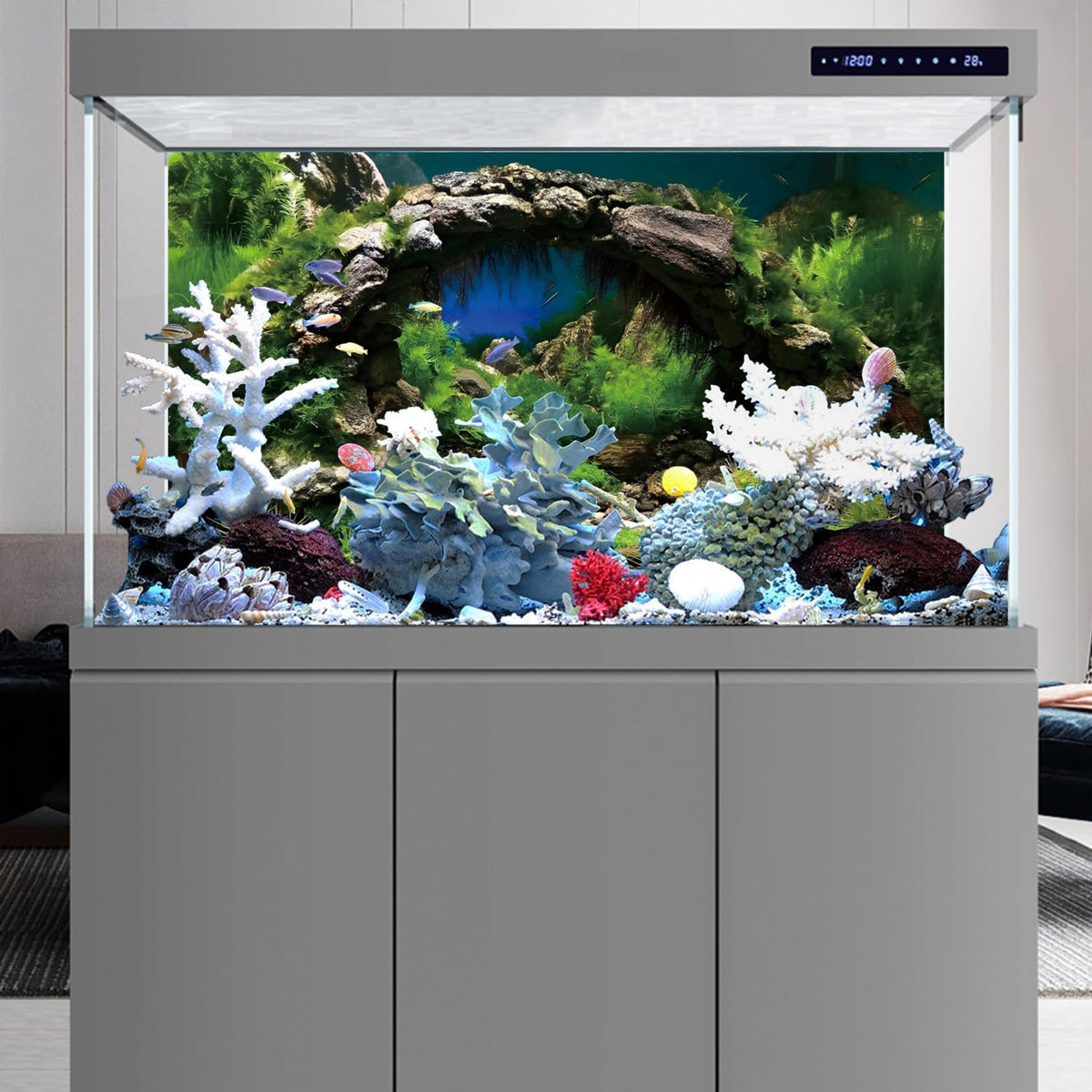 48x18 in Arch Stone Aquarium Backdrop Aquatic Plant Fish Tank Background