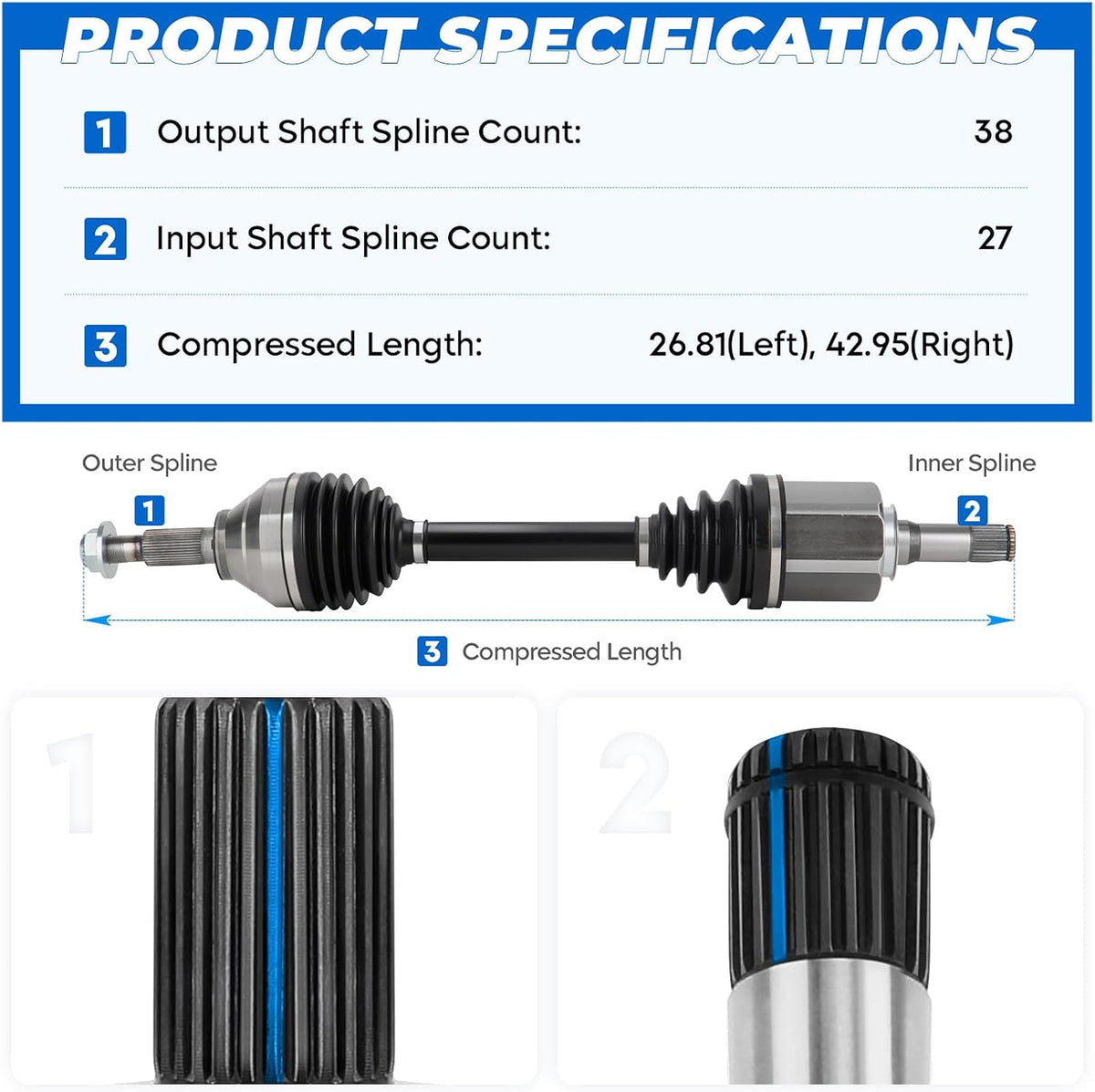 TadaMark New Front Left & Right CV Axle Shaft Assembly for FWD Only