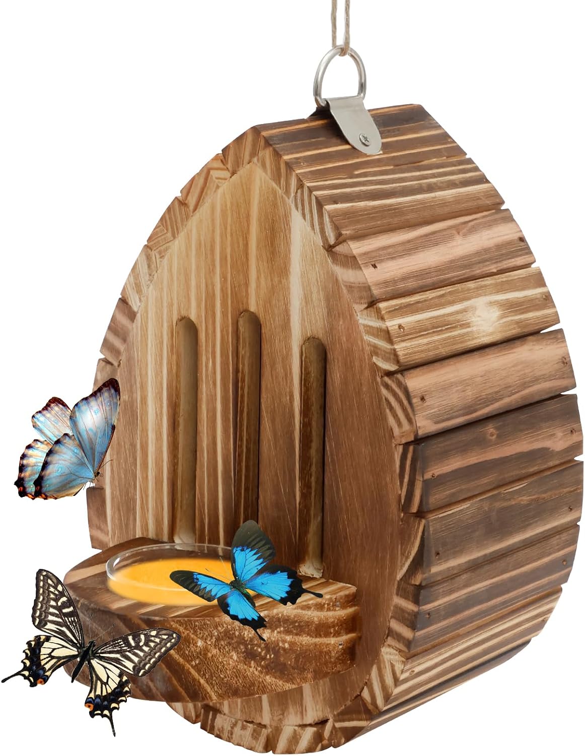 Wooden Butterfly House and Feeder, Butterfly Habitat Nesting Box, Natural Hanging Garden Outside Decoration
