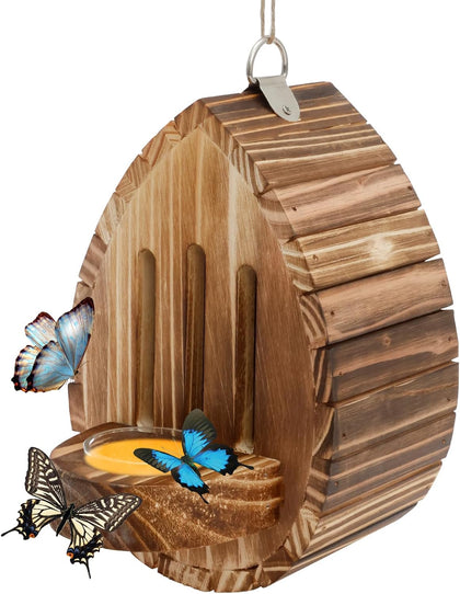 Wooden Butterfly House and Feeder, Butterfly Habitat Nesting Box, Natural Hanging Garden Outside Decoration