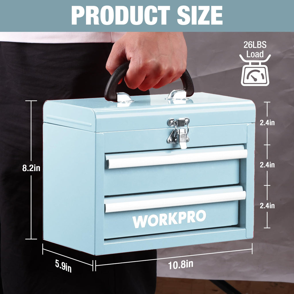 Portable Mini Metal Tool Box with 2 Drawers