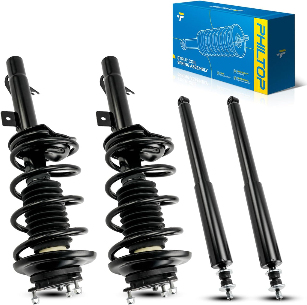 ‌PHILTOP Front Rear Struts for 2000-2005 Ford Focus 171504/171505/5796 * 2 - Complete Shock Absorber & Spring Assembly‌ Set of 4