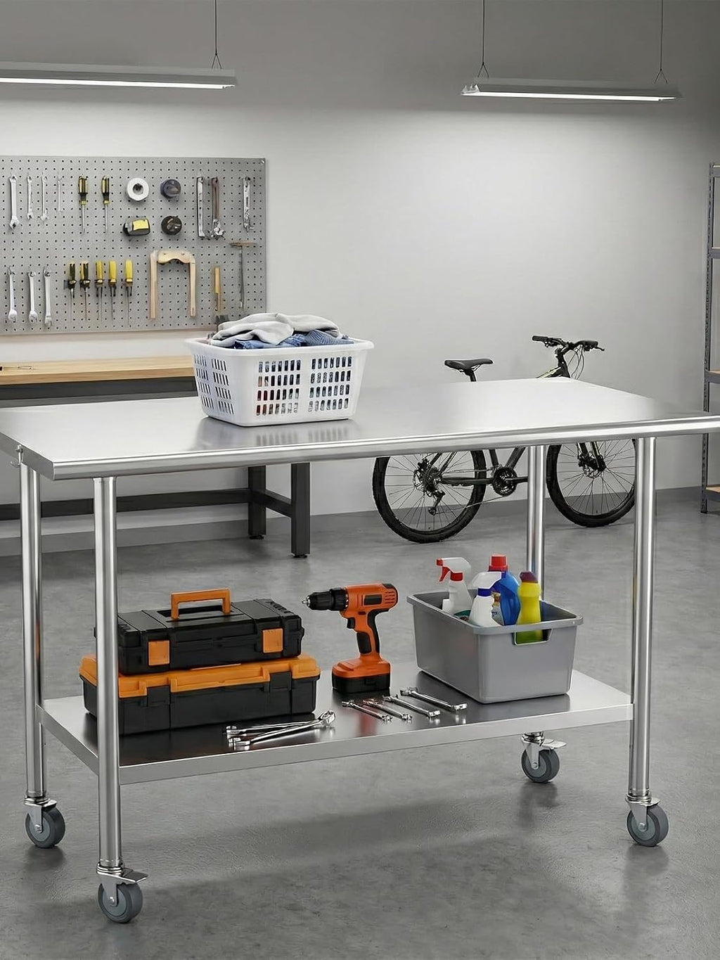 NSF Stainless Steel Prep Table 24X60 inch, Flat Top & Casters