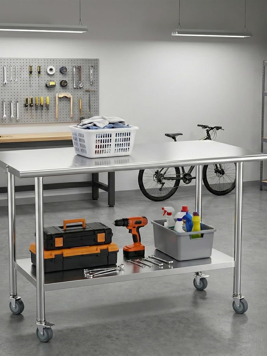 NSF Stainless Steel Prep Table 24X60 inch, Flat Top & Casters