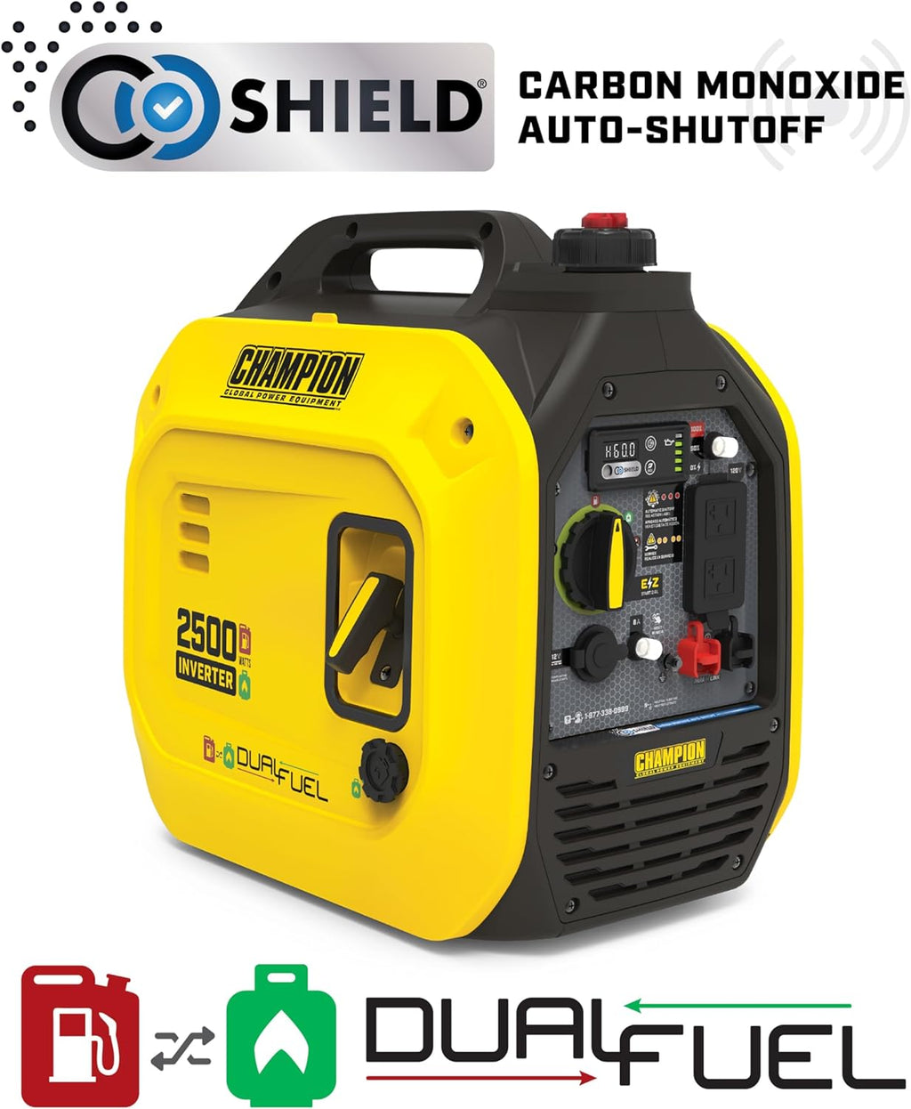 2500-Watt Dual Fuel Portable Inverter Generator with Quiet Technology and CO Shield | 53 dBA quiet, CO Shield auto