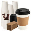 12 oz Paper Coffee Cups with Lids, Sleeves and Sticks 100 Pack