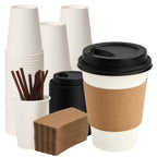 12 oz Paper Coffee Cups with Lids, Sleeves and Sticks 100 Pack