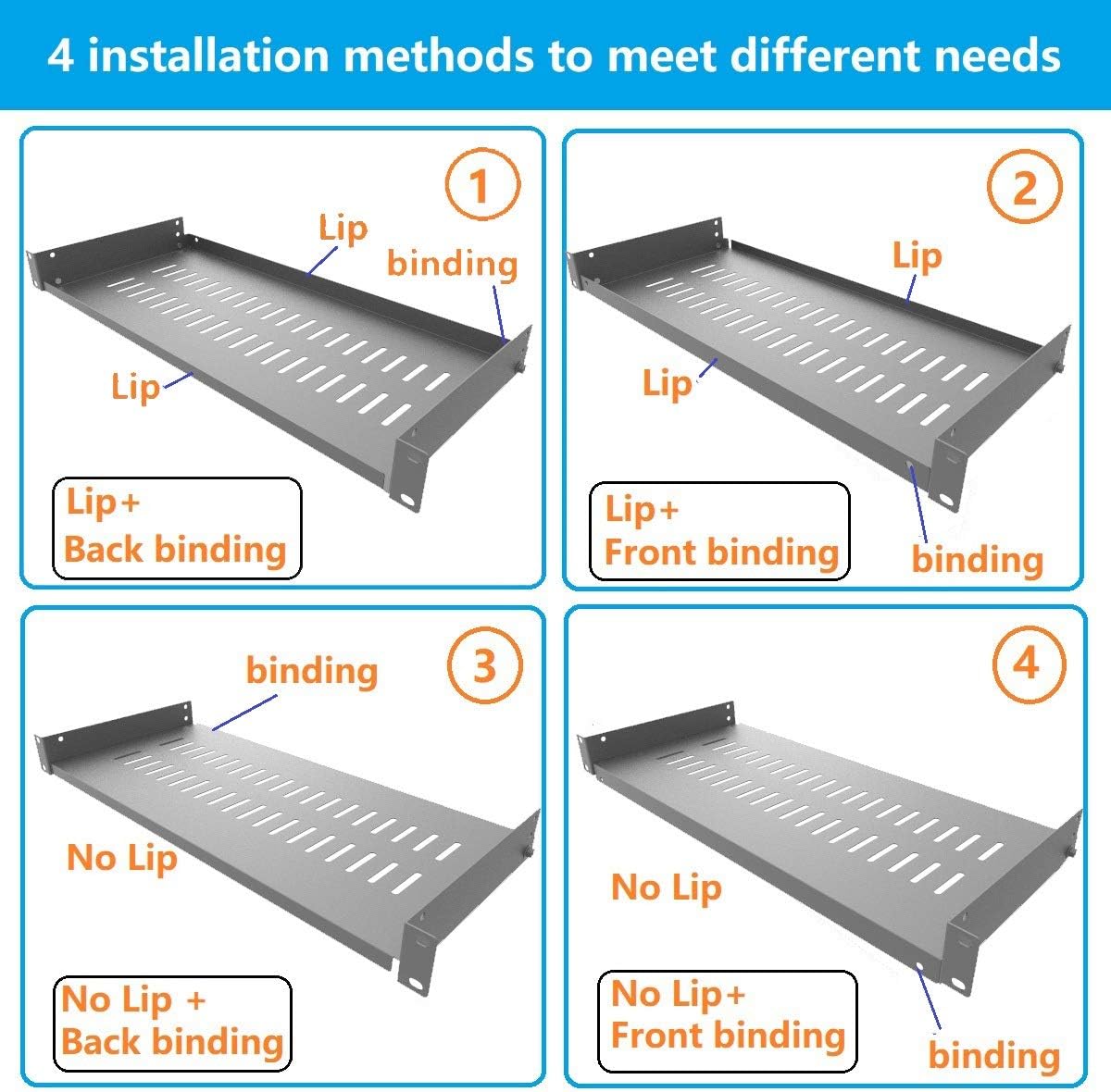 1U Vented Cantilever Server Rack Mount Shelf 8"(203mm) Depth