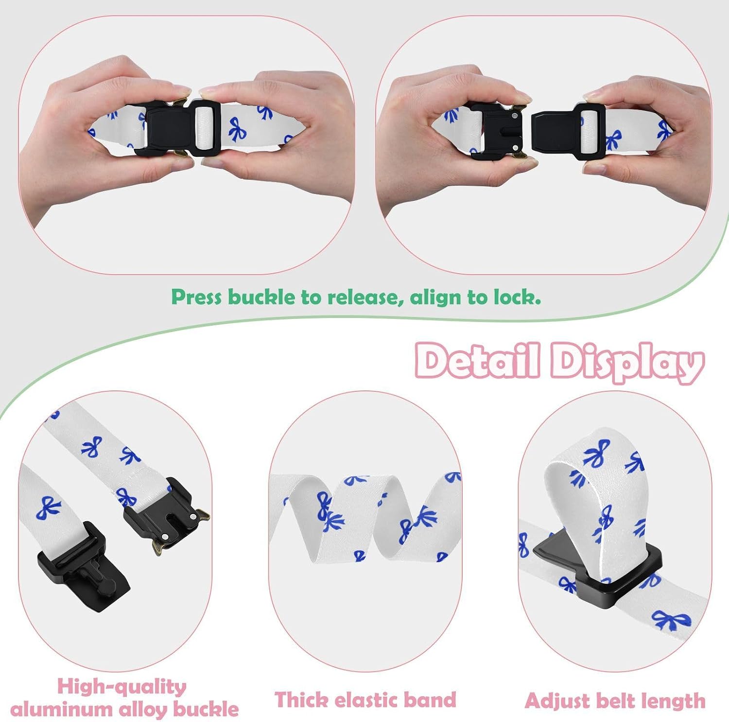 Bow Tie Adjustable Kids Elastic Belts, Girls Boys Stretch Waist Belt with Aluminum Alloy Buckle