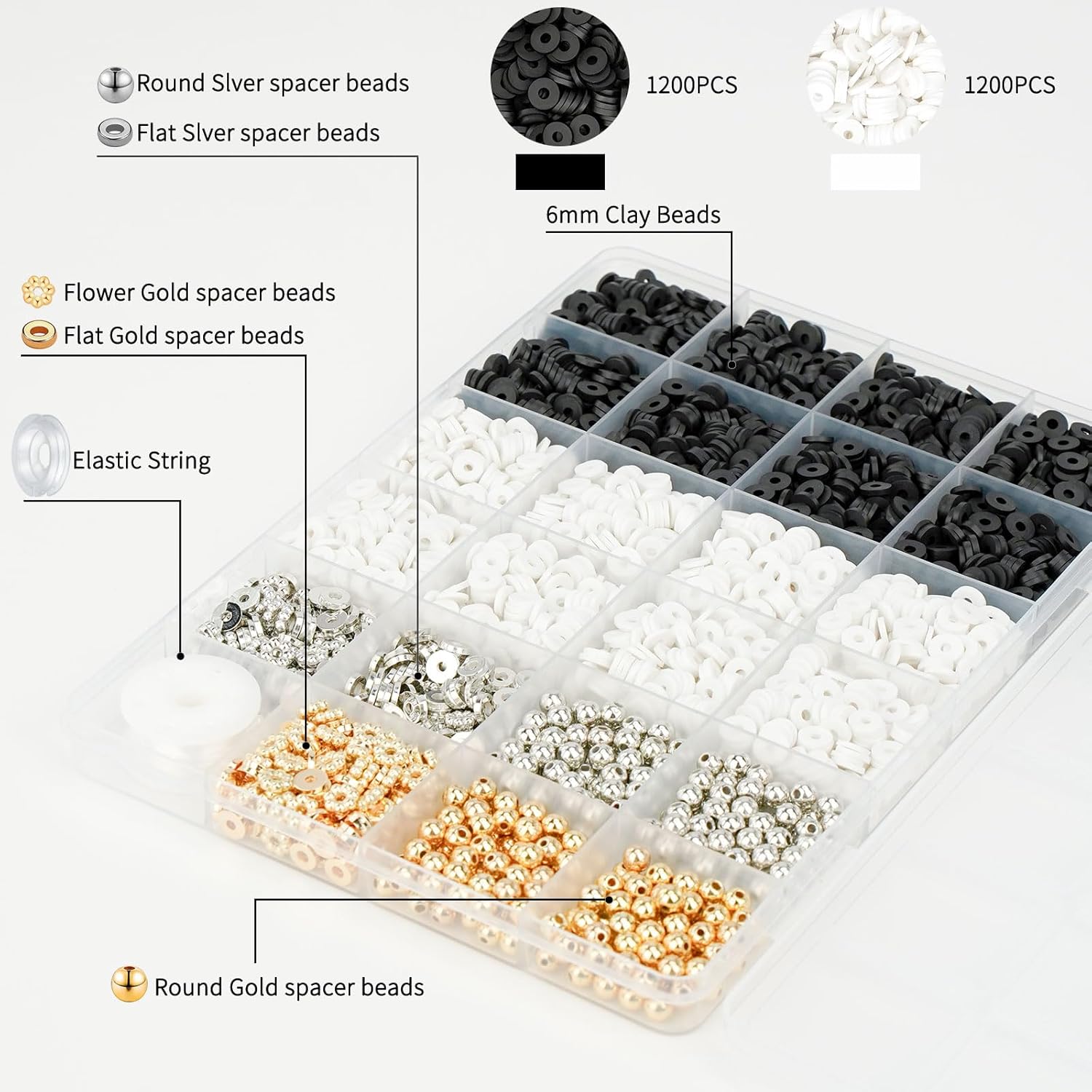 3000 Pcs Clay Beads Bracelets for Women Adults, Bracelet Making kit Golden Beads for Jewelry Making, Charms Bracelet
