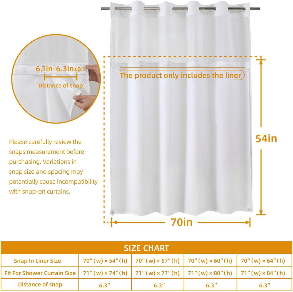 1 Pack Fabric Snap-in Shower Curtain Liner Replacement,Compatible with No Hook Shower Curtain with Snap in Liner