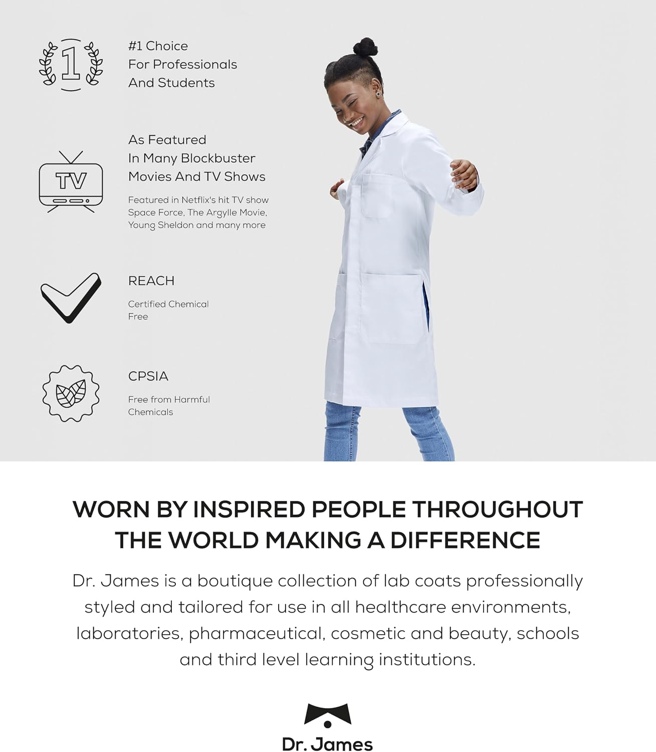 Unisex Lab Coat – White Medical Coat, Classic Fit, 3 Pockets + Phone Slot, Safety Snaps, OEKO-TEX Certified