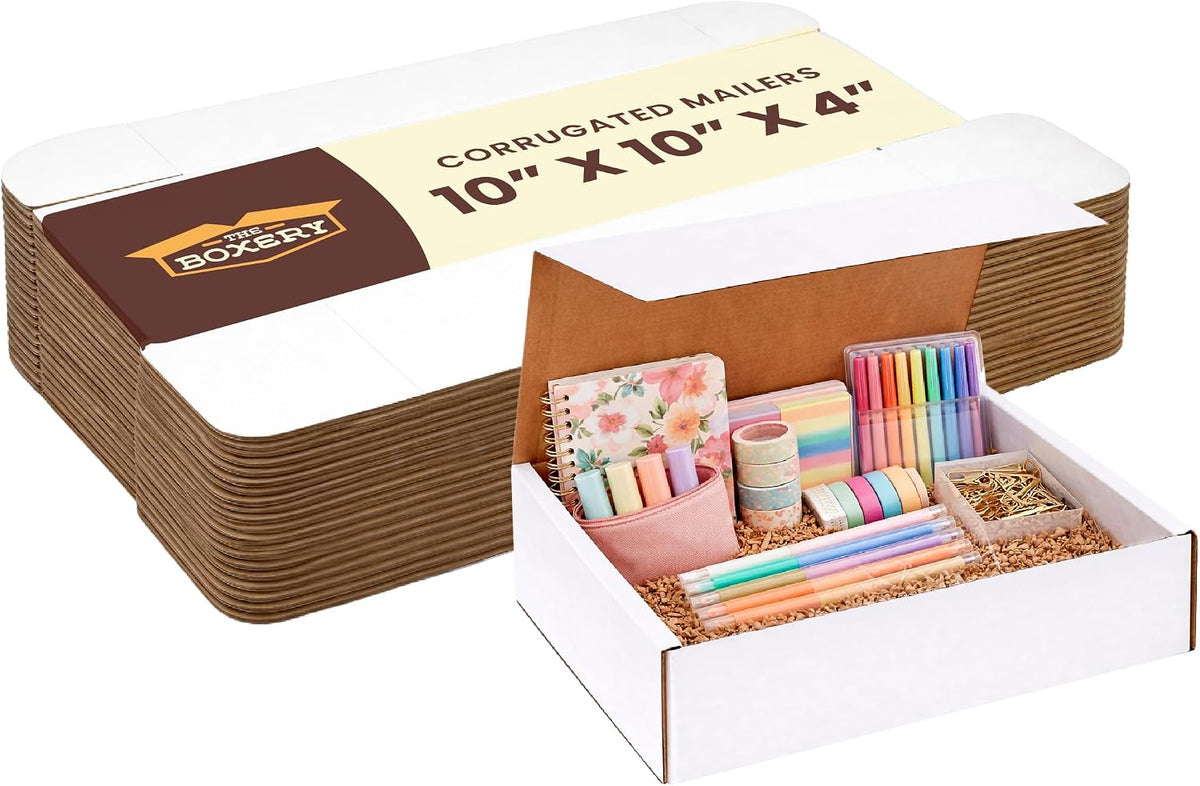 Corrugated Mailers White Tuck Shipping Boxes (10x10x4)