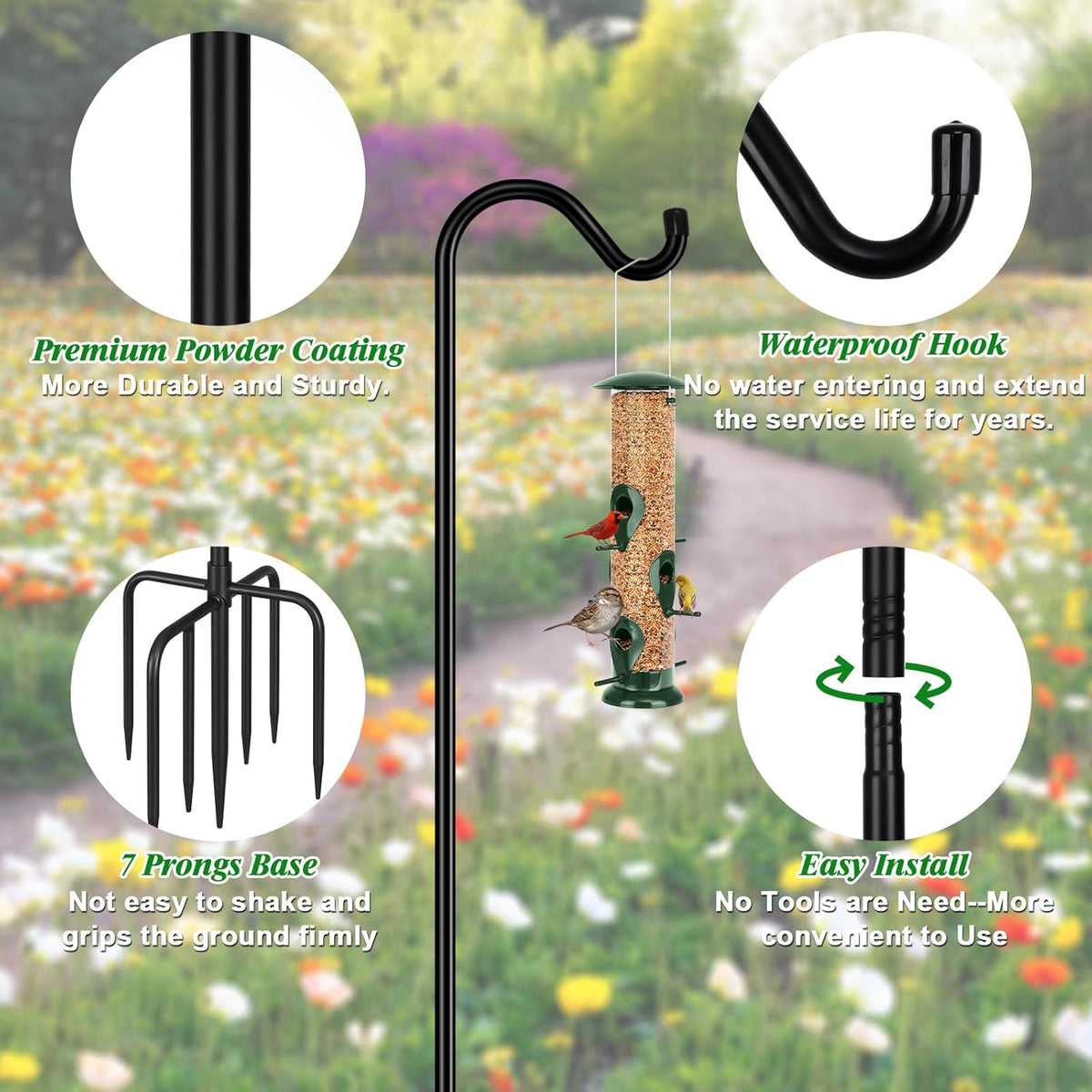 Shepards Hooks for Outdoor Bird Feeder Pole 92 Inch Adjustable Tall Heavy Duty Shepherds Hooks for Hanging Plant