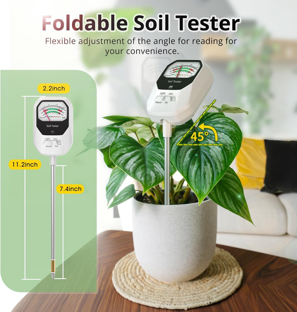 4-in-1 Soil Moisture Meter Soil Moisture/Fertility/PH Meter/Sunlight Intensity Soil Test Meter for Gardening, Farming