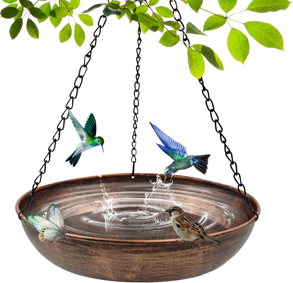 12" Metal Hanging Bird Bath with Chains and Hook