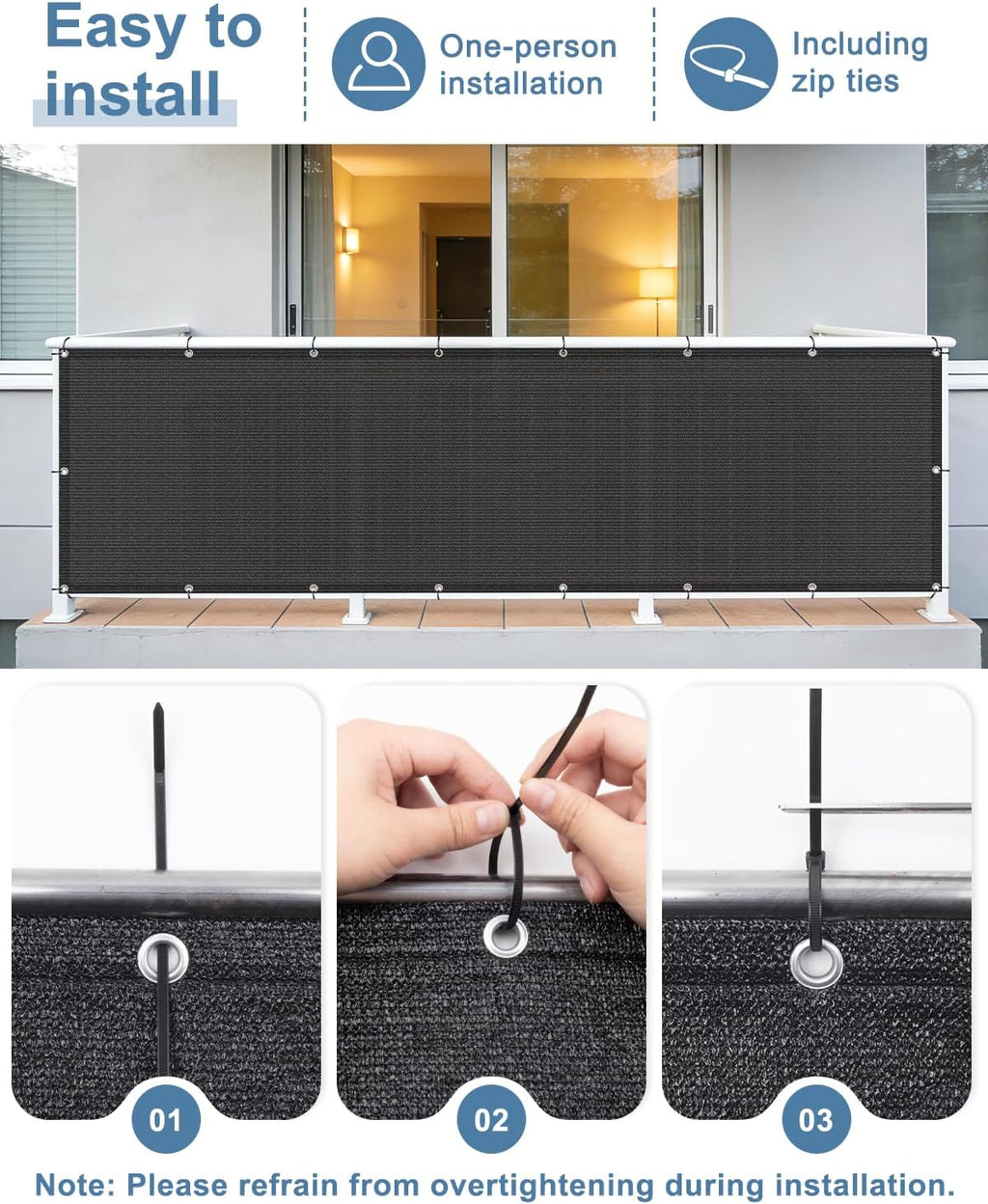 Balcony Privacy Screen Fence UV Protection, 3'x6', Black