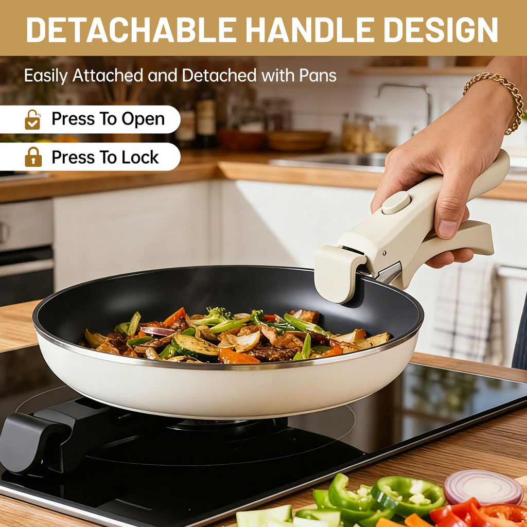 Pinsit 1Pack Removable Handle, Pot Handles, Carote Handle Replacement, Universal Detachable Cookware Handles Replacement, Cream